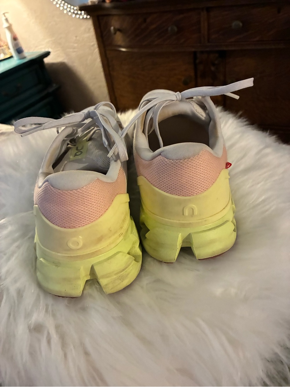 On Running White and Light Peach Cloud Shoes - Picture 5 of 5